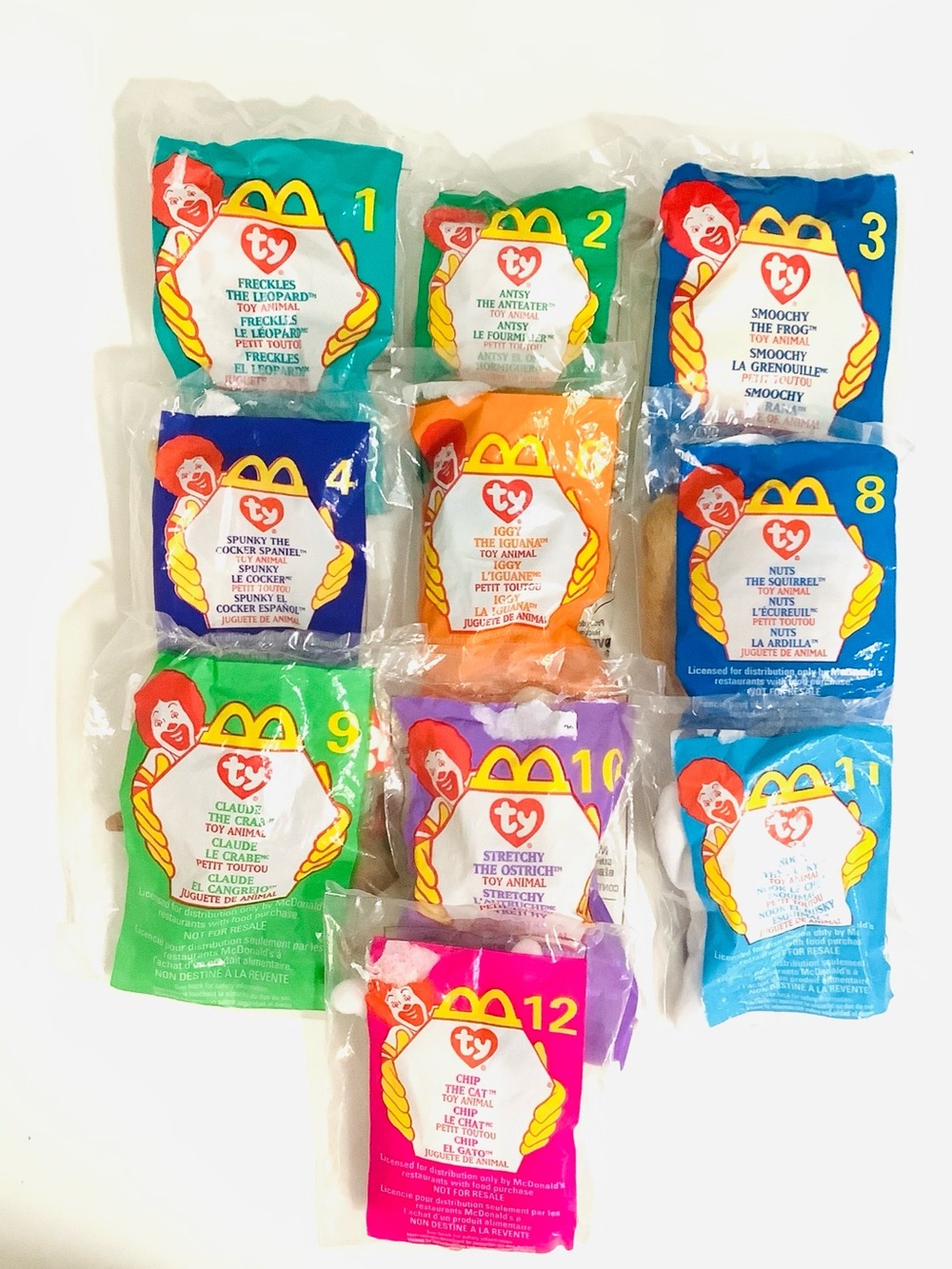 Vintage Collectible 1999 Lot of 10 McDonald's Ty Beanie Collab Plush Set SEALED